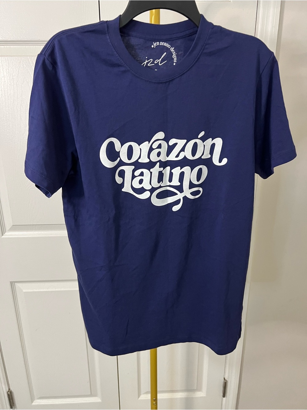 Corazón Latino Graphic Tee in Blue with White Script